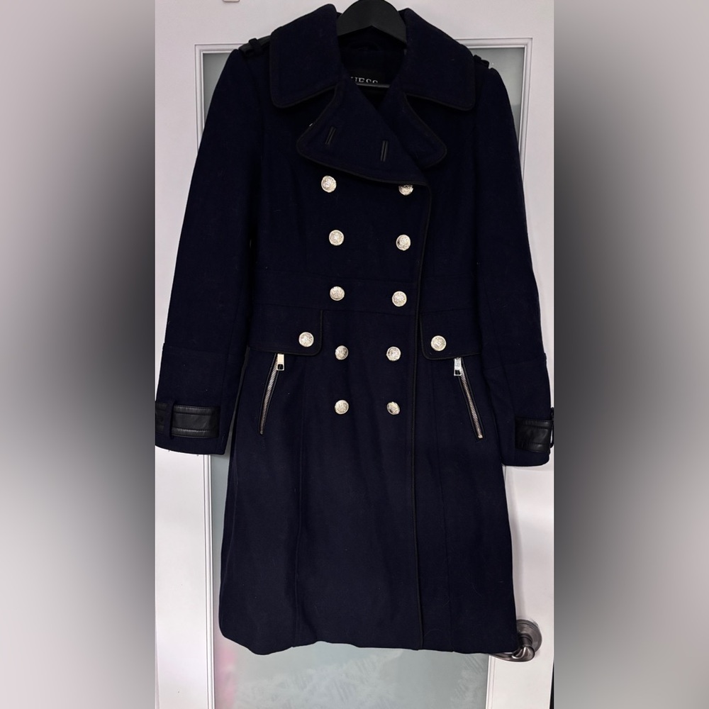 Guess Military Navy Double-Breasted Women's Coat (small)